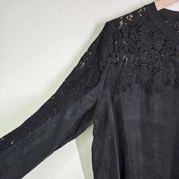 French Connection Lace & Silky Pullover Blouse M Black - Picture 4 of 10